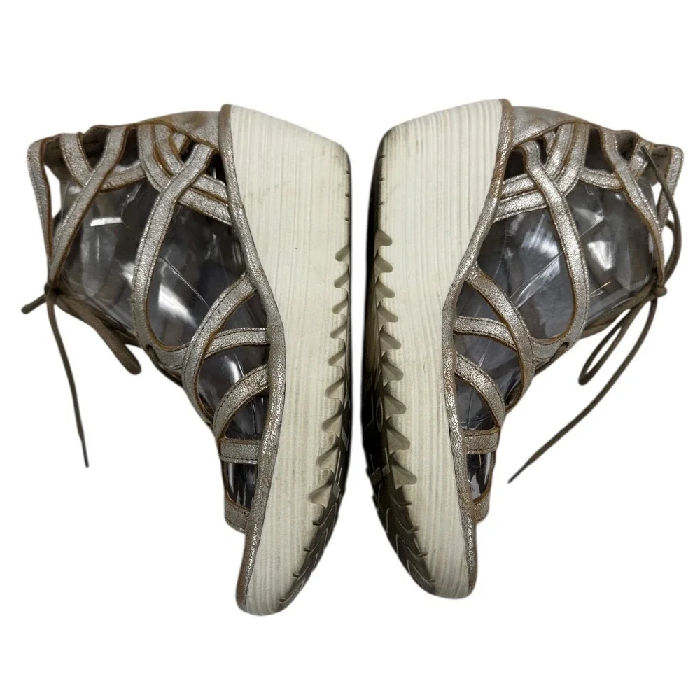 FLY LONDON Silver Metallic Lace Up Wedge Gladiator Sandals Size 39